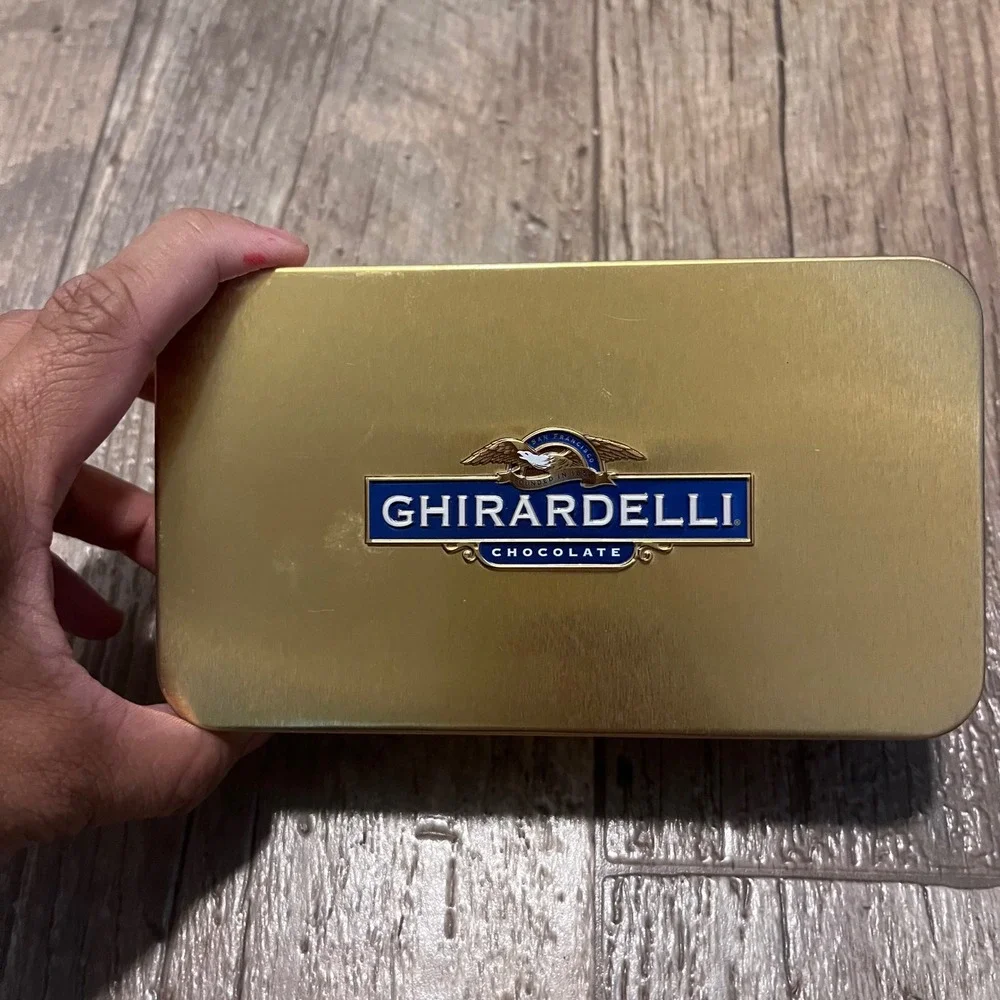 Ghirardelli‎ Chocolate Gold Metal Collectible Rectangular Storage Tin Empty
